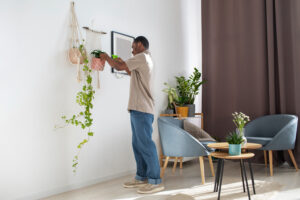 Artificial hanging plants in living room