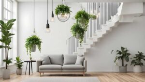 Artificial hanging plants at stair